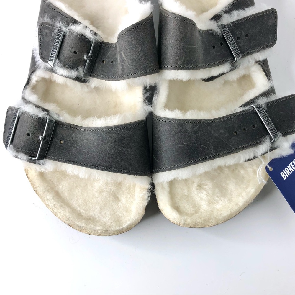 NIB Birkenstock Arizona Shearling Iron Leather Fur Lined Sandals Shoes - Picture 5 of 12
